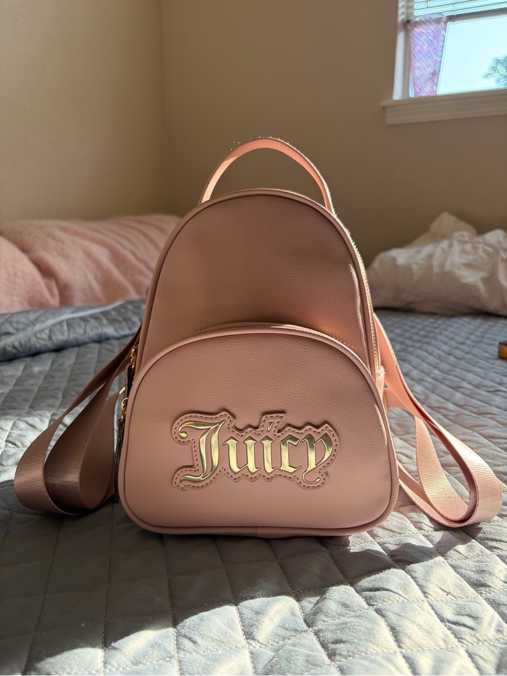 Juicy Couture Blush Pink Mini Backpack with Gold Logo
